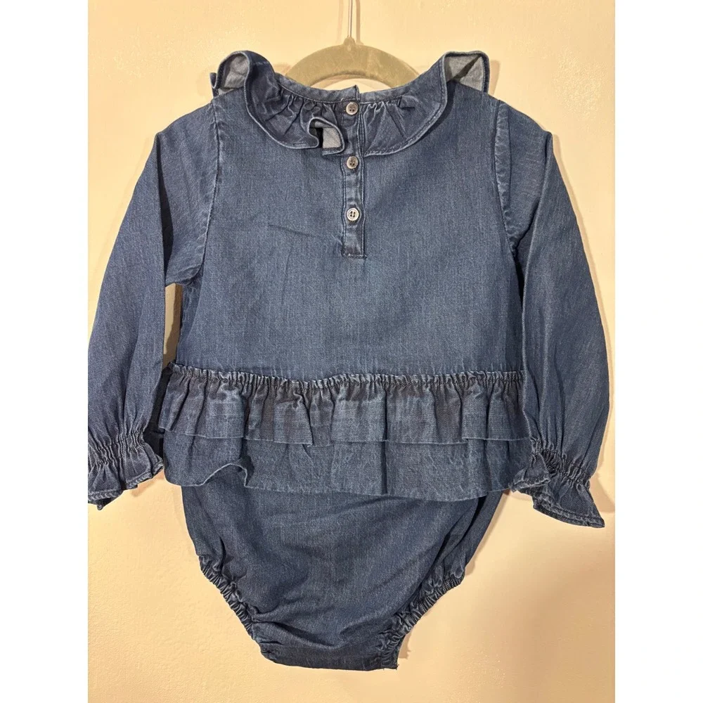 NEW Velveteen Francine Blue Chambray Ruffled Bubble One Piece 18 Mo